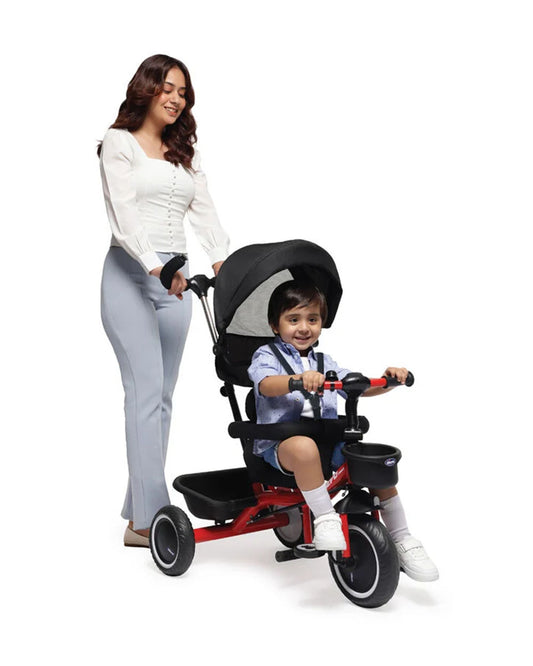 Chicco 4in1 EVO Trike-Height Adjustable Parent Handle Bar-360 Degrees Rotating Seat-Rear & Front Storage Basket-For 2 to 5Y (Upto 50 Kg)-Red