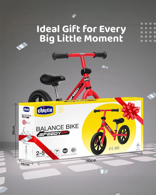 Chicco Speedy Balance Bike-Adjustable Handle Bar & Seat-Durable All Terrain Design-For 2 to 5Y (Upto 50 Kg)-Red