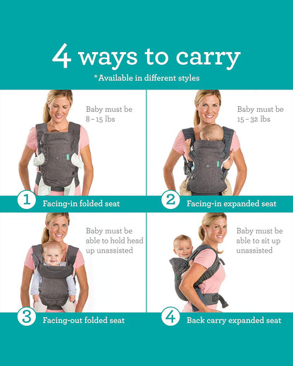 Infantino Flip 4 in 1 Convertible Baby Carrier-With 4 Carrying Positions-Head Support For Extra Comfort-Adjustable Waist Belt-For 0 to 3Y ( 3.5 to 14 Kg)-Leopard Black