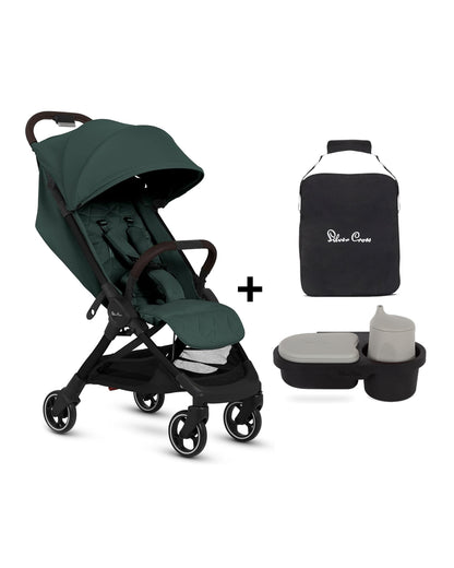 Silver Cross Clic 2 Cabin Friendly Stroller-With Snack Tray & Stroller Bag-One Hand Fold-Includes Rain Cover-For 0 to 4Y (Upto 22 kg)-Conifer