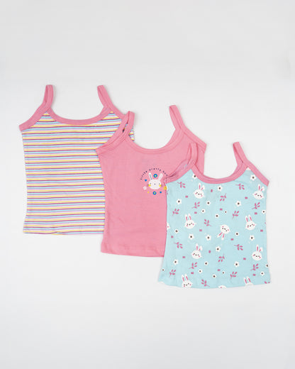 Bodycare Pink, Light Blue & Multicolor Vests-Printed-Cotton-Pack of 3-For Infants