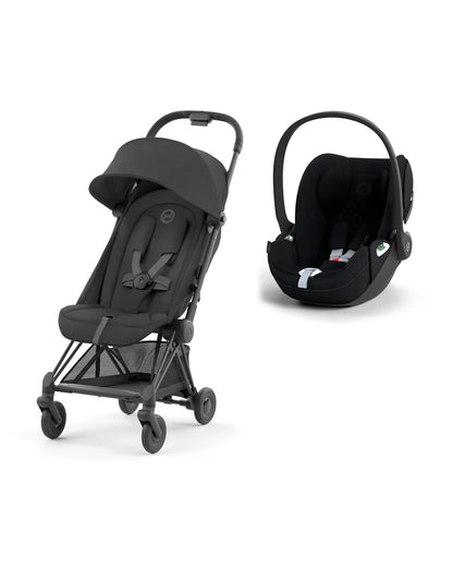 Cybex Coya Cabin Friendly Stroller & Cloud T i-Size Plus Car Seat Travel System-Includes Adapters-Matt Black Frame & Sepia Black
