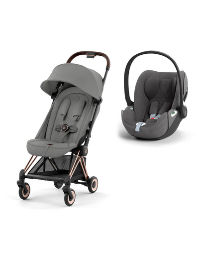 Cybex Coya Cabin Friendly Stroller & Cloud T i-Size Plus Car Seat Travel System-Includes Adapters-Rose Gold Frame & Mirage Grey