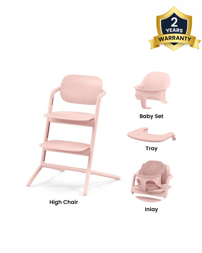 Cybex Lemo 3 in 1 High Chair-With Comfort Inlay, Baby Set & Tray-2 Years Warranty-For 6M to 99Y (Upto 120 Kg)-Pearl Pink