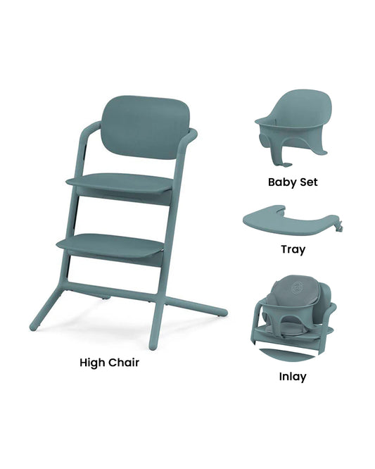 Cybex Lemo 3 in 1 High Chair-With Comfort Inlay, Baby Set & Tray-2 Years Warranty-For 6M to 99Y (Upto 120 Kg)-Stone Blue