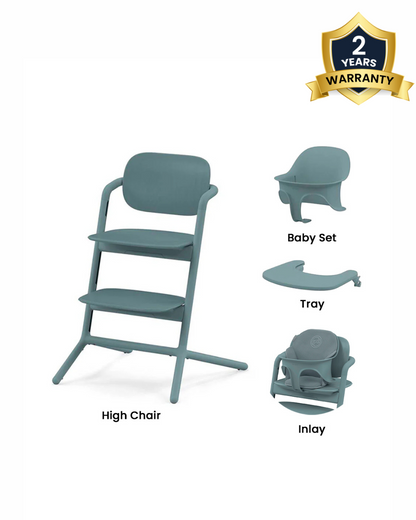 Cybex Lemo 3 in 1 High Chair-With Comfort Inlay, Baby Set & Tray-2 Years Warranty-For 6M to 99Y (Upto 120 Kg)-Stone Blue
