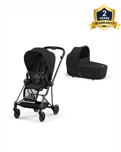 Cybex Mios Lightweight Stroller & Mios Lux Carry Cot Travel System-Includes Adapters-Matt Black Frame & Sepia Black