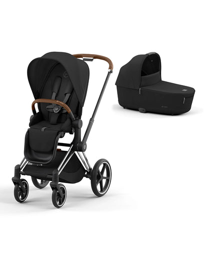 Cybex Priam Stroller & Priam Lux Carry Cot Travel System-Includes Adapters-Chrome Brown Frame & Sepia Black