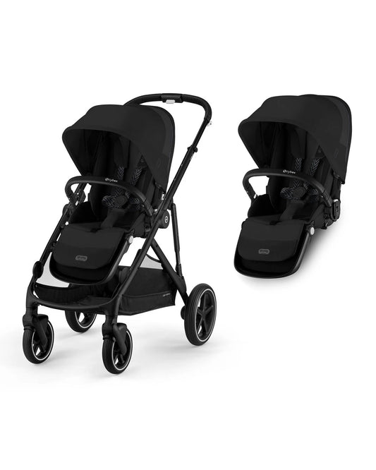 Cybex Gazelle S Double Stroller-With Free Extra Storage Basket-2 Years Warranty-For 0M to 4Y (Upto 22 Kg)-Black Frame & Moon Black