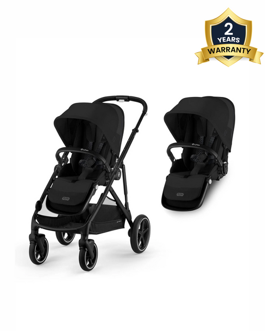 Cybex Gazelle S Double Stroller-With Free Extra Storage Basket-2 Years Warranty-For 0M to 4Y (Upto 22 Kg)-Black Frame & Moon Black