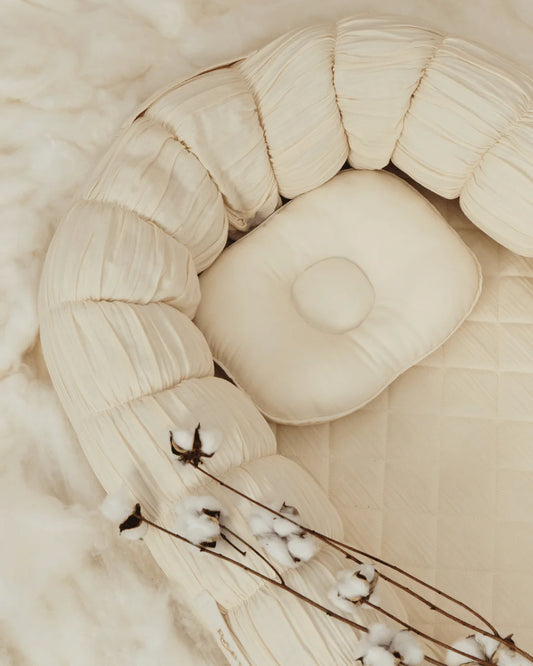 Baby Jalebi Sleep Cloud Nest-Baby Gadda Set With Inbuilt Mosquito Net-Ecru-100% GOTS certified Organic Muslin-Newborn Bed