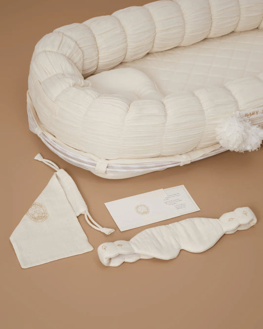 Baby Jalebi Sleep Cloud Nest-Baby Gadda Set With Inbuilt Mosquito Net-Ecru-100% GOTS certified Organic Muslin-Newborn Bed