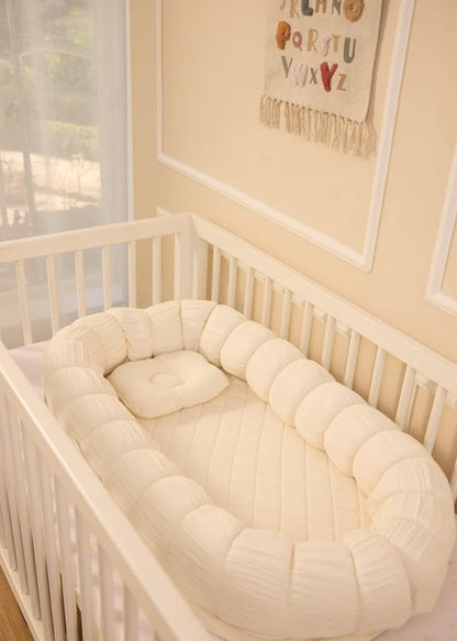 Baby Jalebi Sleep Cloud Nest-Baby Gadda Set With Inbuilt Mosquito Net-Ecru-100% GOTS certified Organic Muslin-Newborn Bed