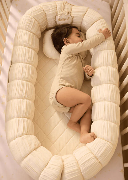 Baby Jalebi Sleep Cloud Nest-Baby Gadda Set With Inbuilt Mosquito Net-Ecru-100% GOTS certified Organic Muslin-Newborn Bed