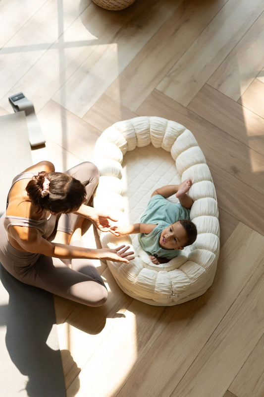 Baby Jalebi Sleep Cloud Nest-Baby Gadda Set With Inbuilt Mosquito Net-Ecru-100% GOTS certified Organic Muslin-Newborn Bed