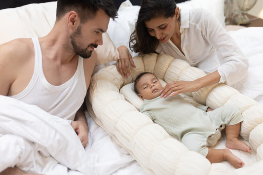 Baby Jalebi Sleep Cloud Nest-Baby Gadda Set With Inbuilt Mosquito Net-Ecru-100% GOTS certified Organic Muslin-Newborn Bed