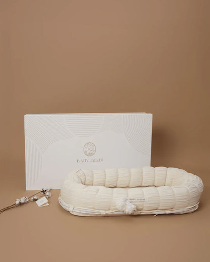 Baby Jalebi Sleep Cloud Nest-Baby Gadda Set With Inbuilt Mosquito Net-Grey-100% GOTS certified Organic Muslin-Newborn Bed