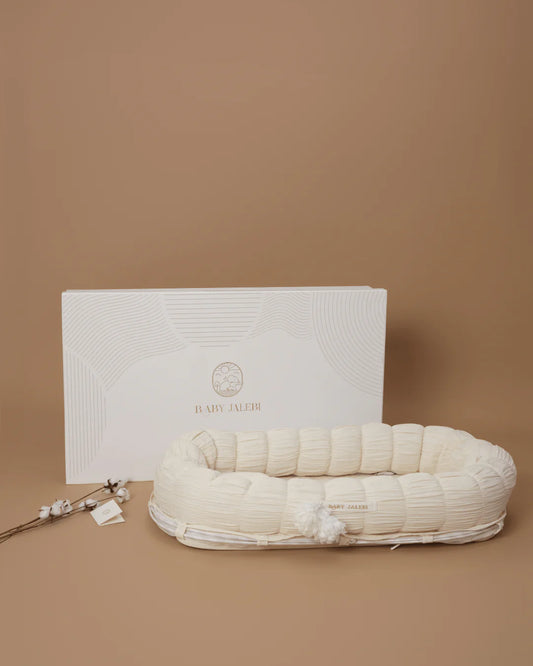 Baby Jalebi Sleep Cloud Nest-Baby Gadda Set With Inbuilt Mosquito Net-Grey-100% GOTS certified Organic Muslin-Newborn Bed