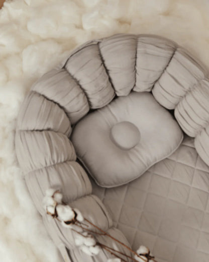 Baby Jalebi Sleep Cloud Nest-Baby Gadda Set With Inbuilt Mosquito Net-Grey-100% GOTS certified Organic Muslin-Newborn Bed