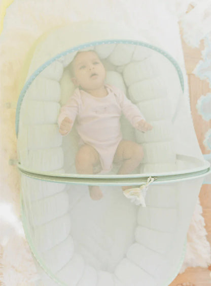 Baby Jalebi Sleep Cloud Nest-Baby Gadda Set With Inbuilt Mosquito Net-Mint-100% GOTS certified Organic Muslin-Newborn Bed