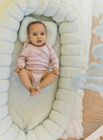 Baby Jalebi Sleep Cloud Nest-Baby Gadda Set With Inbuilt Mosquito Net-Mint-100% GOTS certified Organic Muslin-Newborn Bed