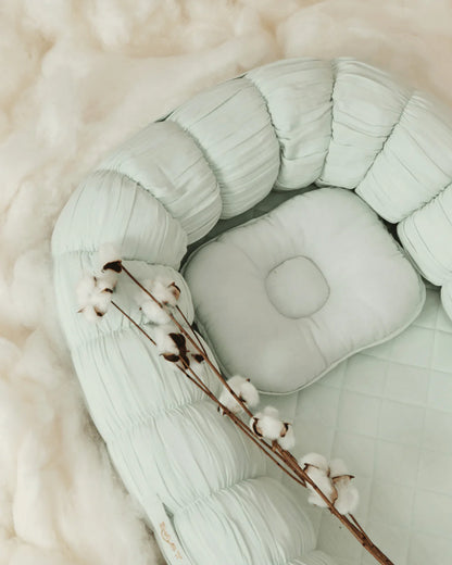 Baby Jalebi Sleep Cloud Nest-Baby Gadda Set With Inbuilt Mosquito Net-Mint-100% GOTS certified Organic Muslin-Newborn Bed