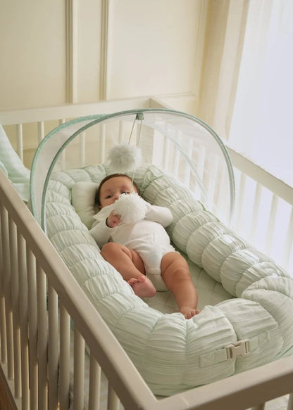 Baby Jalebi Sleep Cloud Nest-Baby Gadda Set With Inbuilt Mosquito Net-Mint-100% GOTS certified Organic Muslin-Newborn Bed