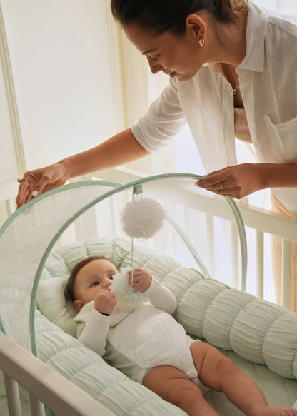 Baby Jalebi Sleep Cloud Nest-Baby Gadda Set With Inbuilt Mosquito Net-Mint-100% GOTS certified Organic Muslin-Newborn Bed