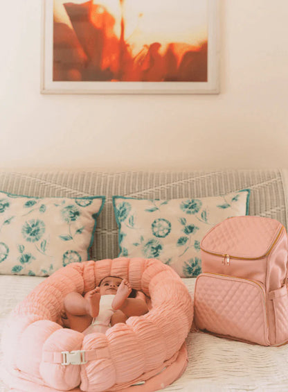Baby Jalebi Sleep Cloud Nest-Baby Gadda Set With Inbuilt Mosquito Net-Pink-100% GOTS certified Organic Muslin-Newborn Bed