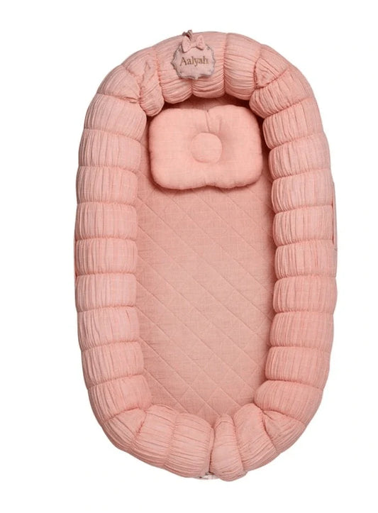 Baby Jalebi Sleep Cloud Nest-Baby Gadda Set With Inbuilt Mosquito Net-Pink-100% GOTS certified Organic Muslin-Newborn Bed