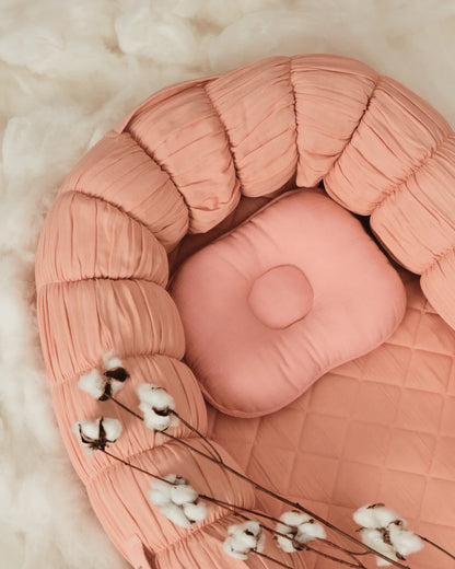 Baby Jalebi Sleep Cloud Nest-Baby Gadda Set With Inbuilt Mosquito Net-Pink-100% GOTS certified Organic Muslin-Newborn Bed