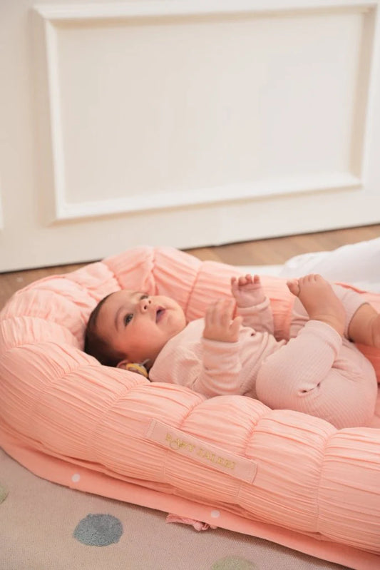 Baby Jalebi Sleep Cloud Nest-Baby Gadda Set With Inbuilt Mosquito Net-Pink-100% GOTS certified Organic Muslin-Newborn Bed