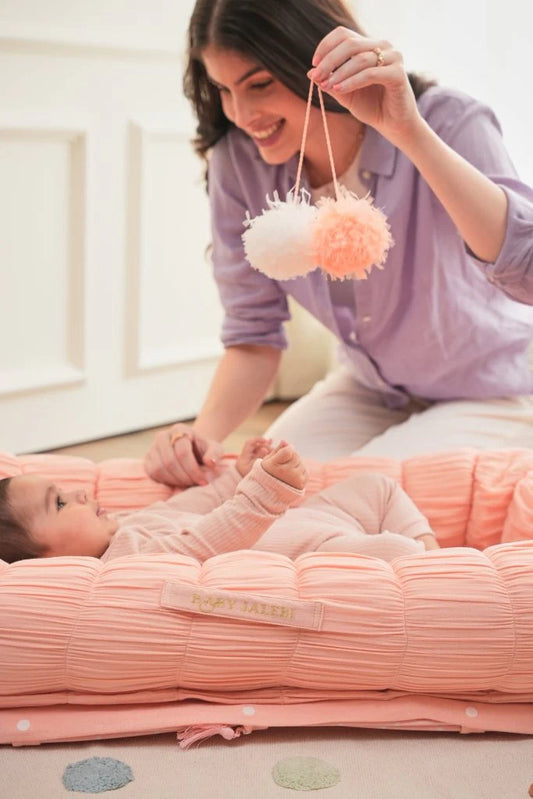 Baby Jalebi Sleep Cloud Nest-Baby Gadda Set With Inbuilt Mosquito Net-Pink-100% GOTS certified Organic Muslin-Newborn Bed
