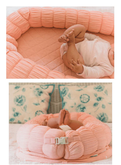 Baby Jalebi Sleep Cloud Nest-Baby Gadda Set With Inbuilt Mosquito Net-Pink-100% GOTS certified Organic Muslin-Newborn Bed