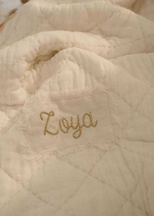 Baby Jalebi Cot Bedding Set-Rocking Horse-Hand Embroidered-100% Organic Cotton-Ecru-For Infants