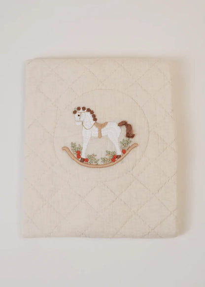 Baby Jalebi Cot Bedding Set-Rocking Horse-Hand Embroidered-100% Organic Cotton-Ecru-For Infants