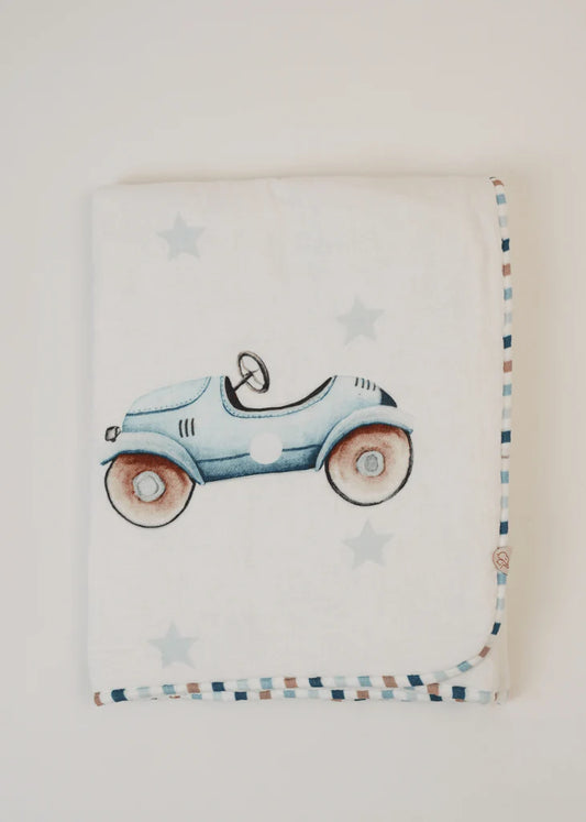 Baby Jalebi Cot Bedding Set-Roadster-Hand Embroidered-100% Organic Cotton-Blue & White-For Infants