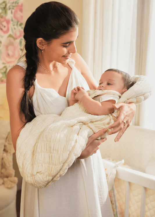 Baby Jalebi Crescent Sleeping Bag/Baby Carrier Nest-100% Organic Cotton-Ecru-Newborn Bed