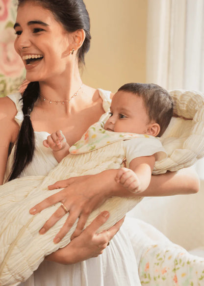 Baby Jalebi Crescent Sleeping Bag/Baby Carrier Nest-100% Organic Cotton-Ecru-Newborn Bed