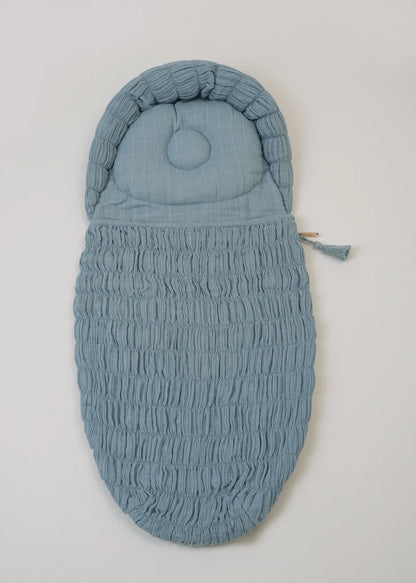 Baby Jalebi Crescent Sleeping Bag/Baby Carrier Nest-100% Organic Cotton-Blue-Newborn Bed