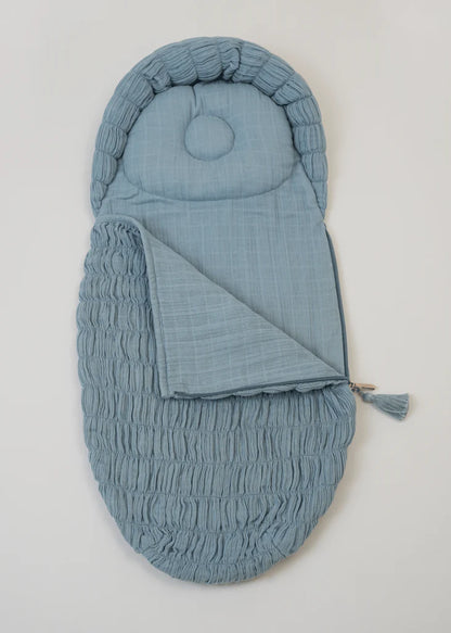 Baby Jalebi Crescent Sleeping Bag/Baby Carrier Nest-100% Organic Cotton-Blue-Newborn Bed