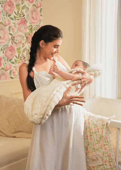 Baby Jalebi Crescent Sleeping Bag/Baby Carrier Nest-100% Organic Cotton-Blue-Newborn Bed