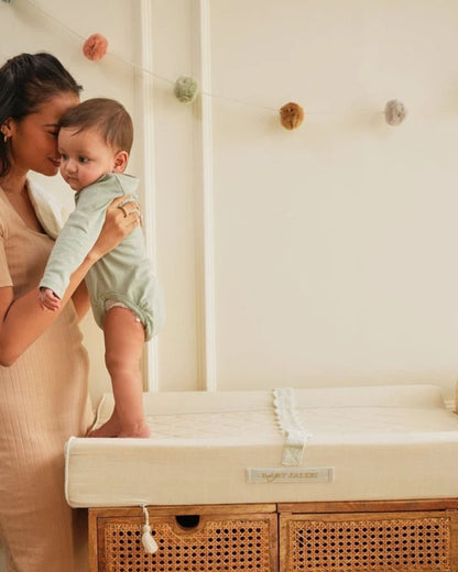 Baby Jalebi Diaper Changing Mat-Cotton-Water Resistant-Ecru