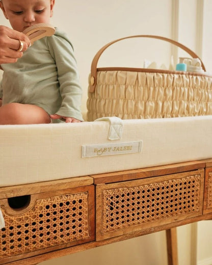 Baby Jalebi Diaper Changing Mat-Cotton-Water Resistant-Ecru