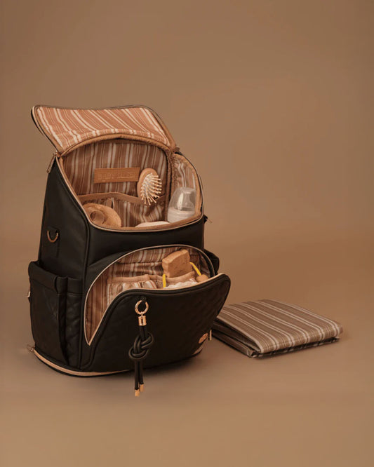 Baby Jalebi The City Trooper Diaper Bag-Backpack-Vegan Leather-Black-with Stroller Straps