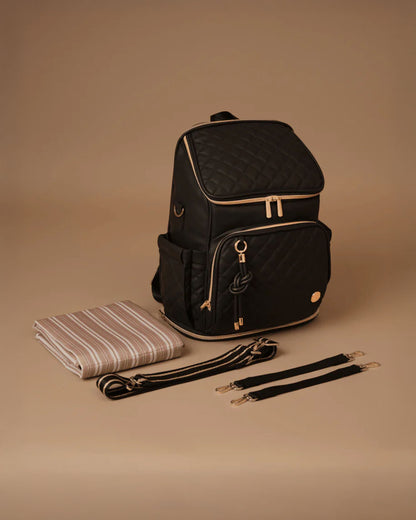 Baby Jalebi The City Trooper Diaper Bag-Backpack-Vegan Leather-Black-with Stroller Straps