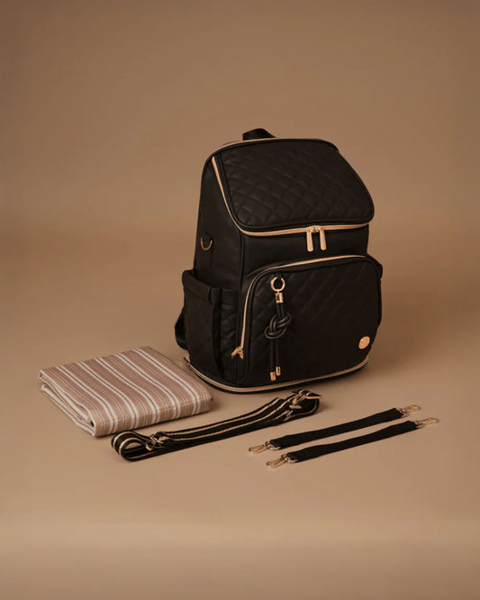 Baby Jalebi The City Trooper Diaper Bag-Backpack-Vegan Leather-Black-with Stroller Straps