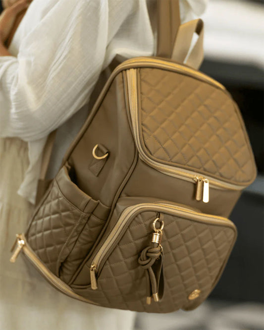 Baby Jalebi The City Trooper Diaper Bag-Backpack-Vegan Leather-Mocha-with Stroller Straps