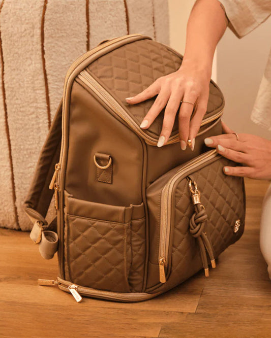 Baby Jalebi The City Trooper Diaper Bag-Backpack-Vegan Leather-Mocha-with Stroller Straps