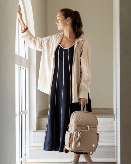 Baby Jalebi The City Trooper Diaper Bag-Backpack-Vegan Leather-Mocha-with Stroller Straps